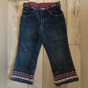 Girls Baby Gap Size 3T Embroidered Jeans Adjustable Waist Straight Leg - Flowers